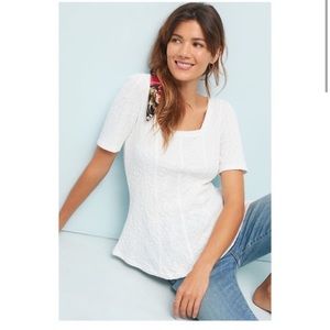 Anthropologie White Wesley Peplum Top